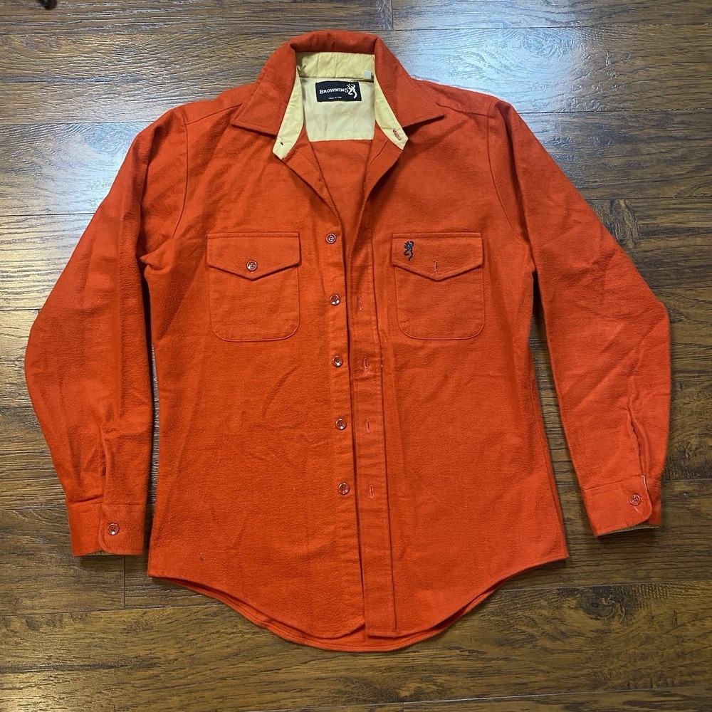 Vintage Browning Flannel Tan Shirt Made In USA Size M Hunting Fishing Safari